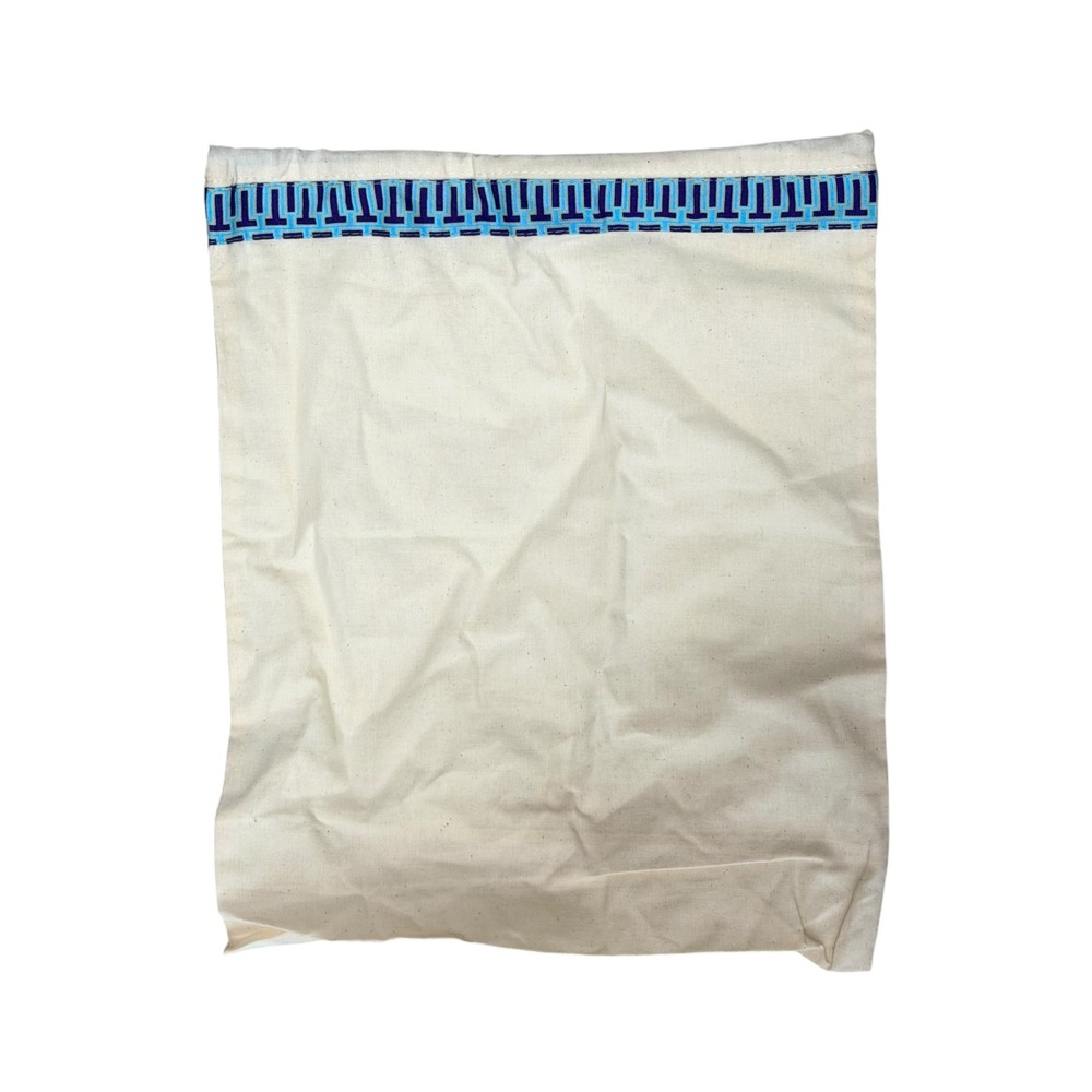 Tory Burch Canvas Dust Bag Cream Blue Purple T-Logo Trim Gold Charm 14x12